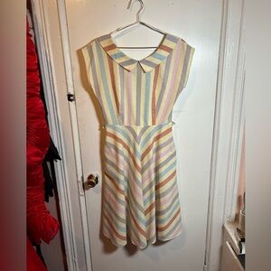 Vintage German 1960s C&A Cotton Chevron Dress